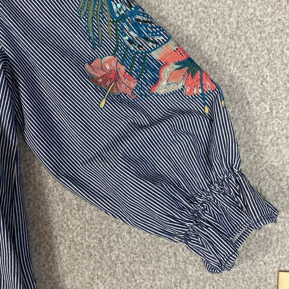 Philosophy Floral Embroidered Striped Denim Shift Dress Midi boho cotton L - Picture 4 of 15